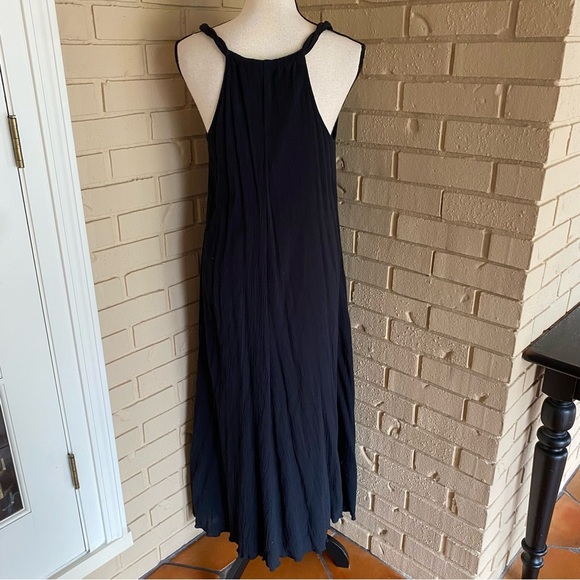 Garnet Hill Sz Medium Black Maxi Cotton Gauze Boho Sundress Lined Beach Comfort - Picture 4 of 9